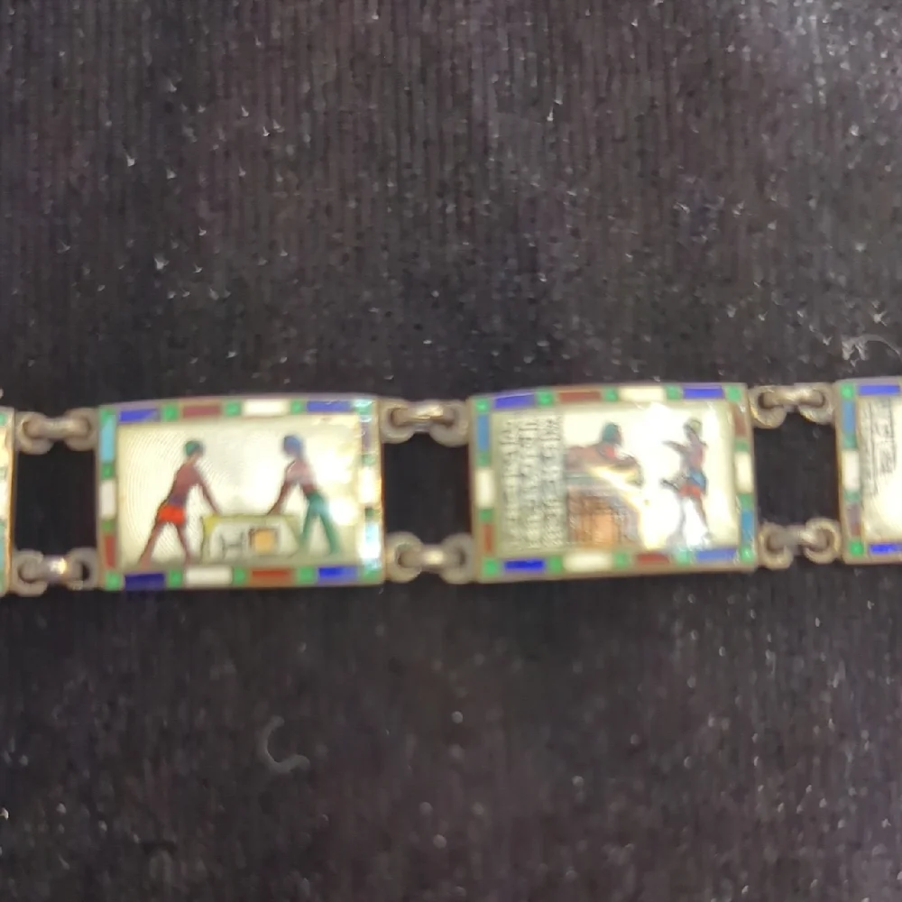 Vintage Egyptian Revival Enamel Panel Bracelet, Est. 1940s–50s